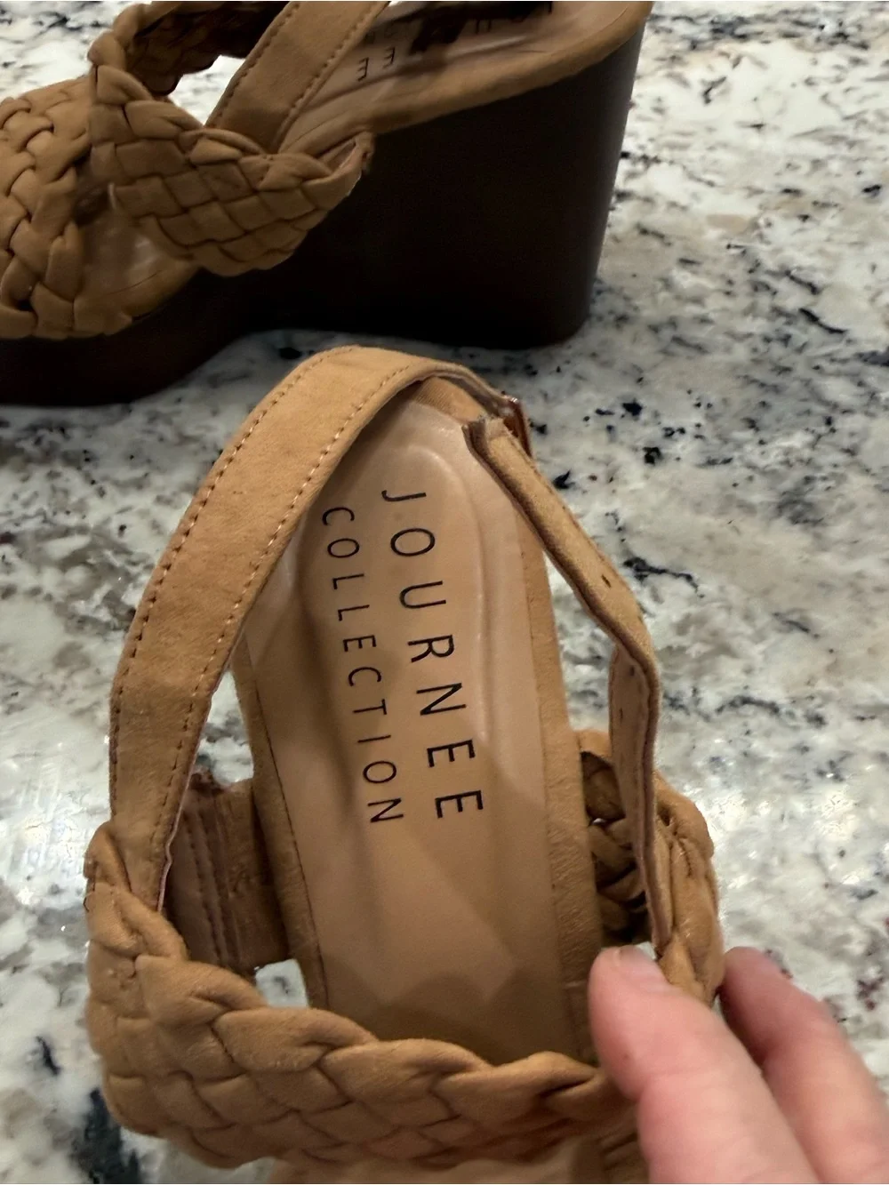 Journee Collection Braided Platform Wedge Sandals - Tan